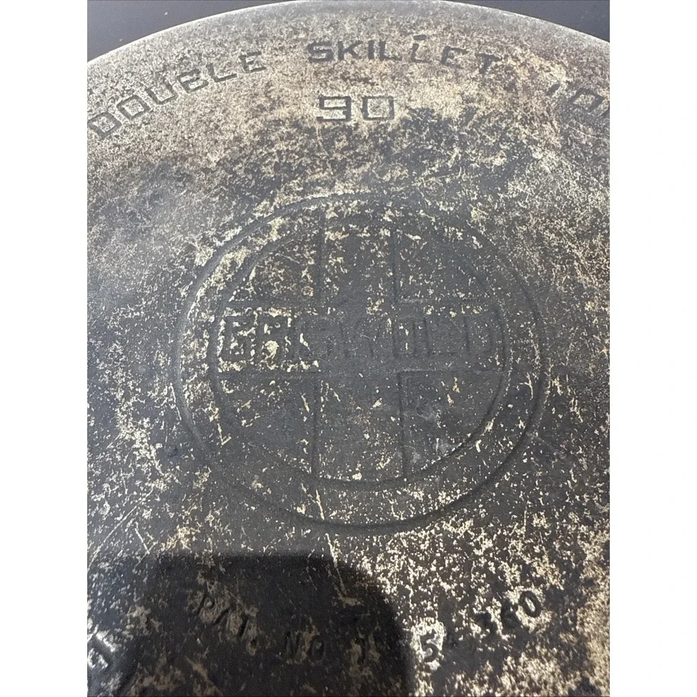 Vintage Griswold #90 Cast Iron DOUBLE SKILLET 1021 & 1022 Erie PAT. Original